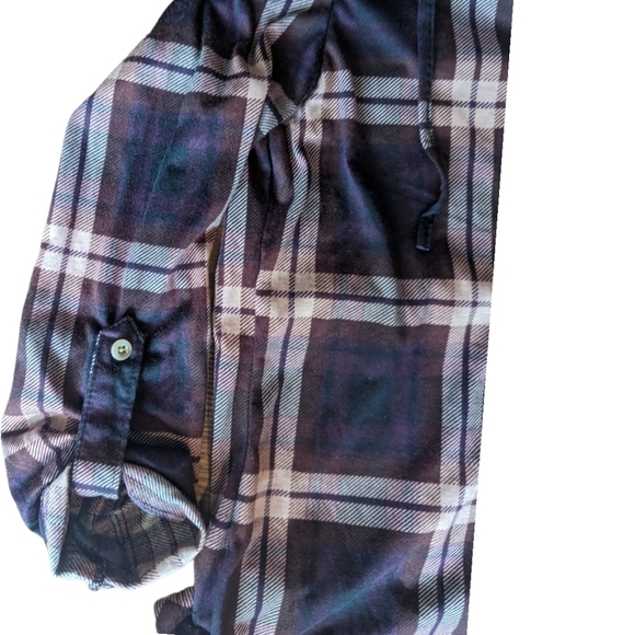 Twilight Vibes Plaid Button Up Grunge  Hoodie Roll Tab sleeve top NWT sz XS - Picture 5 of 11